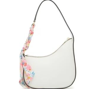 White Shoulder Bag with Floral Scarf